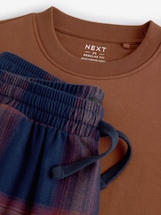 Orange/Navy Blue Check Crew Neck Sweatshirt Pyjamas Set - Image 12 of 14