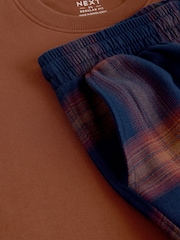 Orange/Navy Blue Check Crew Neck Sweatshirt Pyjamas Set - Image 14 of 14