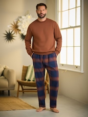Orange/Navy Blue Check Crew Neck Sweatshirt Pyjamas Set - Image 2 of 14