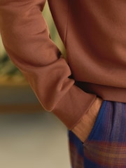 Orange/Navy Blue Check Crew Neck Sweatshirt Pyjamas Set - Image 5 of 14