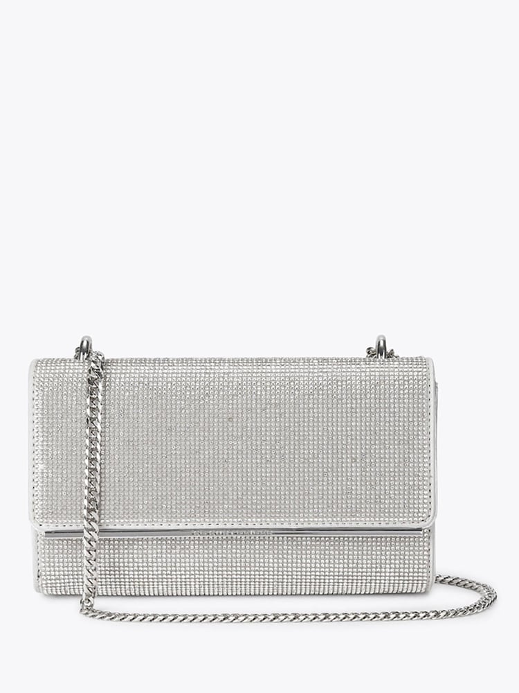 Miss KG Silver Adina Embellished Clutch Bag - Image 1 of 4 Miss KG Silver Adina Embellished Clutch Bag - Image 1 of 4