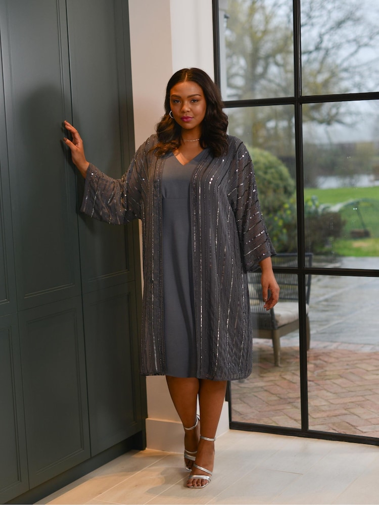 Live Unlimited Curve Grey Beaded Kimono Cover-Up - Image 1 of 7
