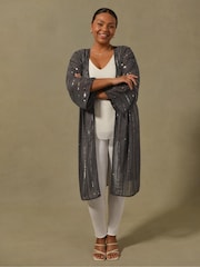 Live Unlimited Curve Grey Beaded Kimono Cover-Up - Image 4 of 7