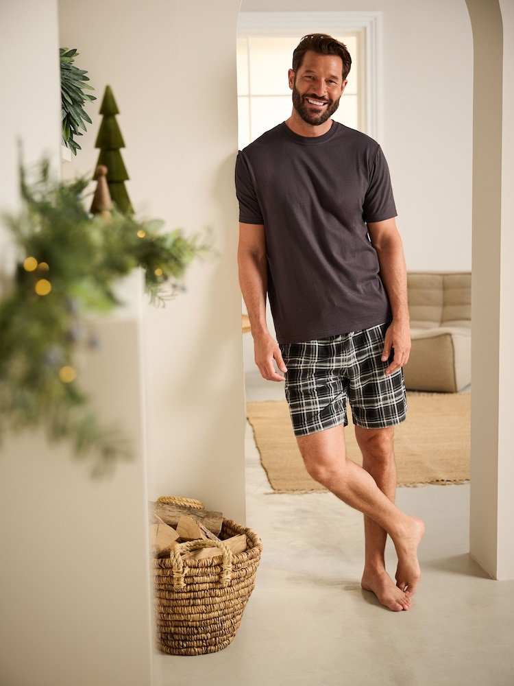 Slate Grey Check Motionflex Cosy Short Pyjamas Set - Image 2 of 11