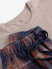 Stone Neutral/Navy Blue Check Cosy Brushed Pyjamas Set - Image 11 of 12