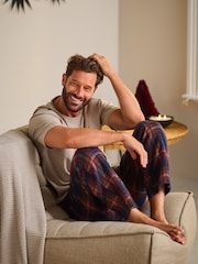 Stone Neutral/Navy Blue Check Cosy Brushed Pyjamas Set - Image 3 of 12