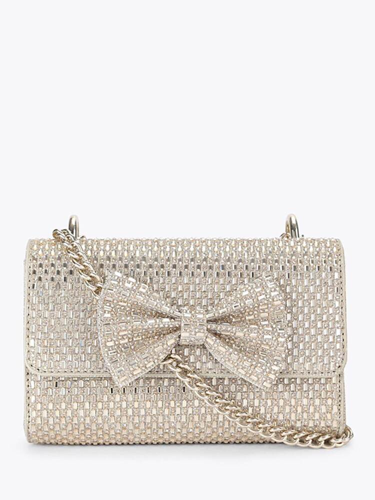 Miss KG Gold Tilly Bow Embellished Clutch Bag - Image 1 of 4 Miss KG Gold Tilly Bow Embellished Clutch Bag - Image 1 of 4
