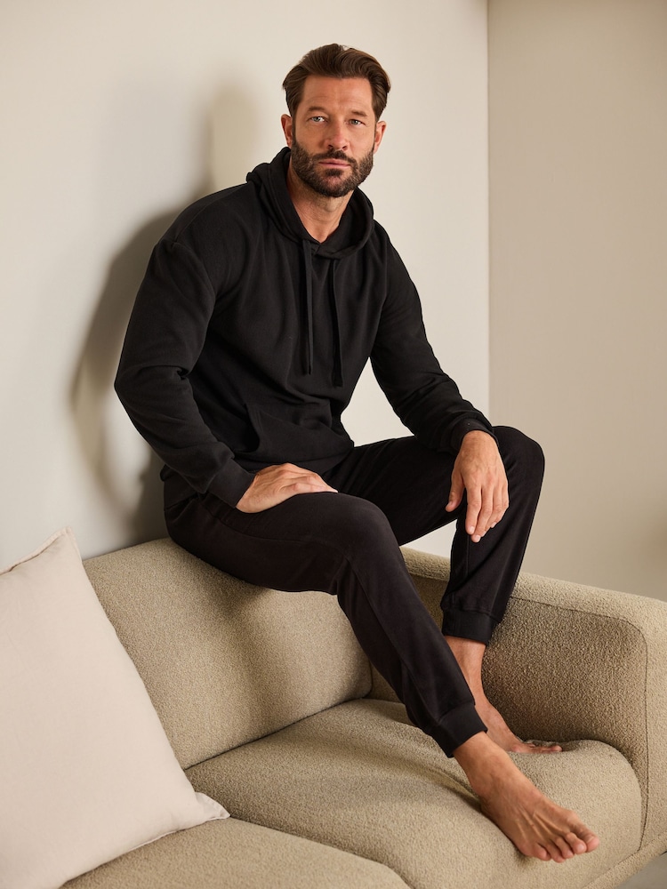 Black Thermal Long Sleeve Pyjamas Hoodie Set - Image 1 of 12