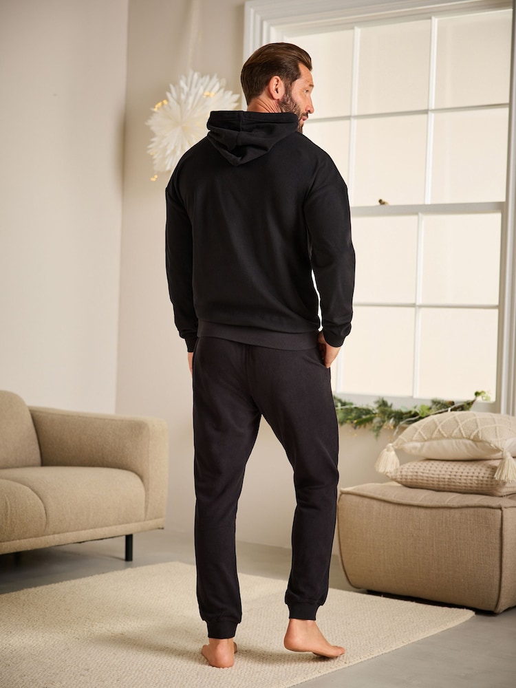 Black Thermal Long Sleeve Pyjamas Hoodie Set - Image 3 of 12