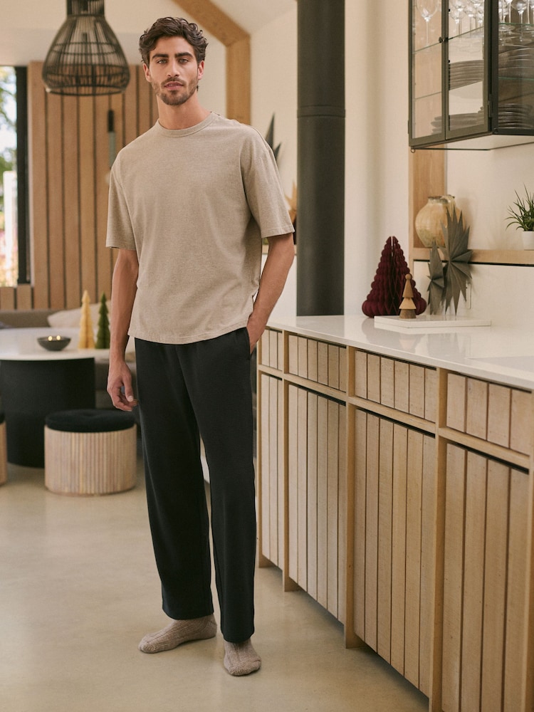 Stone Neutral/Black EDIT Short Sleeve Waffle Pyjamas Set - Image 1 of 10