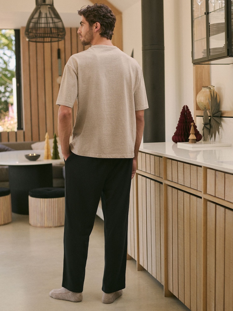 Stone Neutral/Black EDIT Short Sleeve Waffle Pyjamas Set - Image 2 of 10
