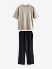 Stone Neutral/Black EDIT Short Sleeve Waffle Pyjamas Set - Image 6 of 10