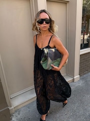 Never Fully Dressed Black Lace Balloon Jumpsuit - Image 1 of 4