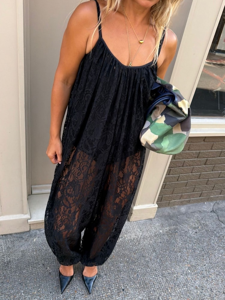 Never Fully Dressed Black Lace Balloon Jumpsuit - Image 4 of 4 Never Fully Dressed Black Lace Balloon Jumpsuit - Image 4 of 4