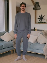 Slate Grey Soft Waffle Long Sleeve Pyjamas Set - Image 1 of 11