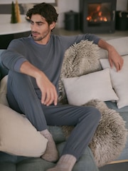 Slate Grey Soft Waffle Long Sleeve Pyjamas Set - Image 2 of 11