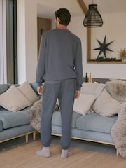 Slate Grey Soft Waffle Long Sleeve Pyjamas Set - Image 3 of 11