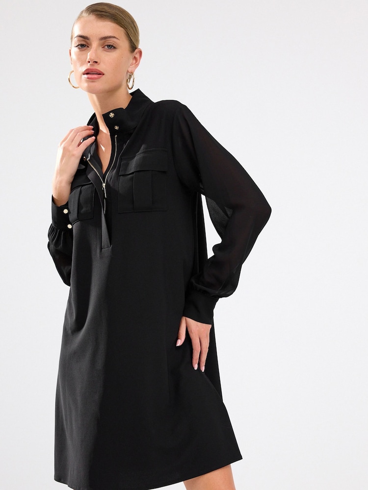 Black Utility Pocket Mini Dress - Image 1 of 6
