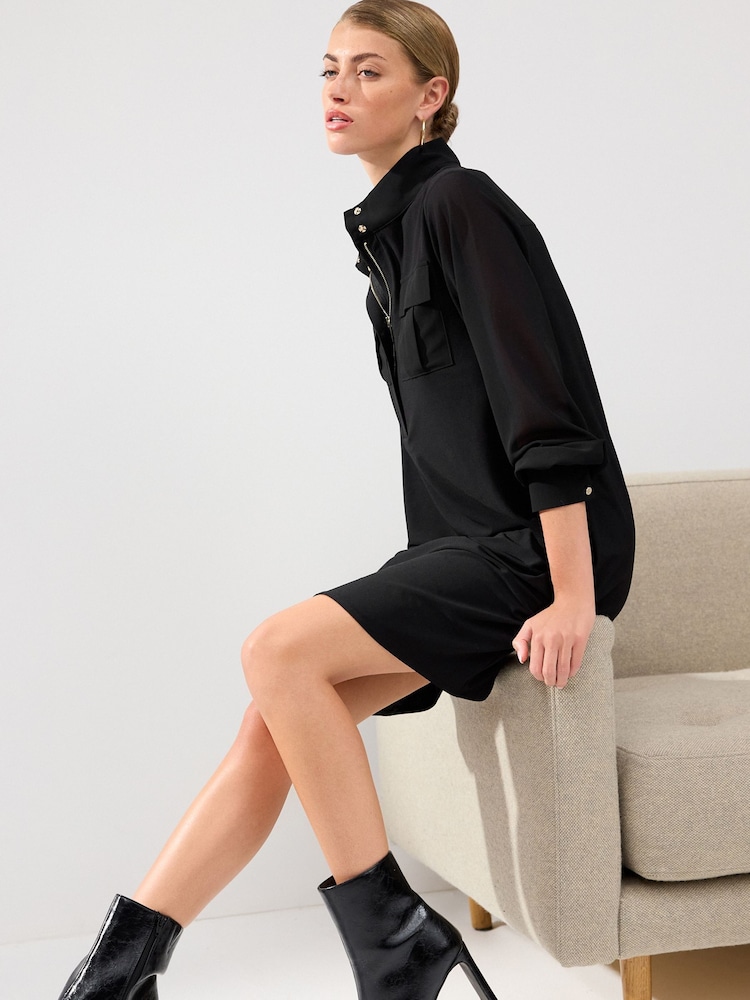 Black Utility Pocket Mini Dress - Image 2 of 6