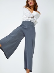 Roman Blue Linen Blend Stretch Waist Culottes - Image 1 of 5