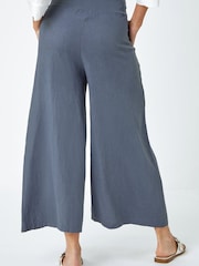 Roman Blue Linen Blend Stretch Waist Culottes - Image 3 of 5