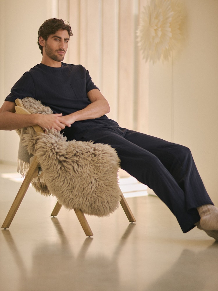 Navy Blue EDIT Textured Pyjamas Set - Image 2 of 11