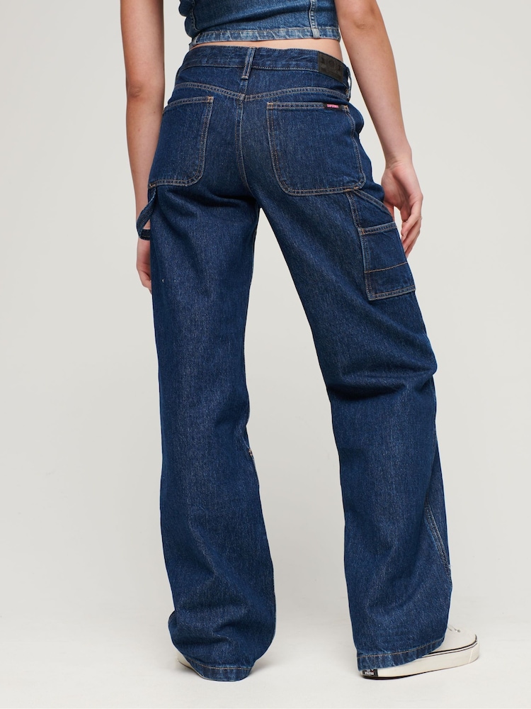 Superdry Blue Mid Rise Denim Carpenter Trousers - Image 2 of 7 Superdry Blue Mid Rise Denim Carpenter Trousers - Image 2 of 7
