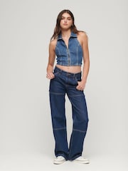 Superdry Blue Mid Rise Denim Carpenter Trousers - Image 3 of 7