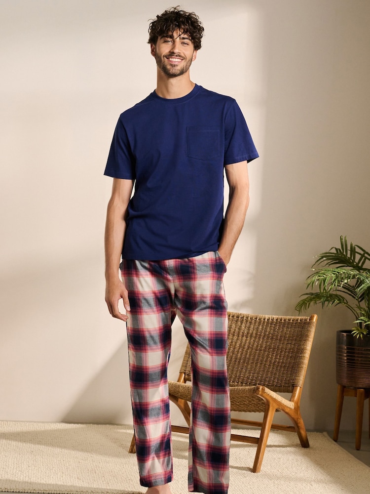 Blue/Stone Check Lightweight Pyjamas Set - Image 1 of 9