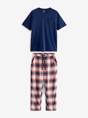 Blue/Stone Check Lightweight Pyjamas Set - Image 7 of 9