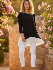 Roman Black Polka Dot Side Split Tunic Top - Image 1 of 4