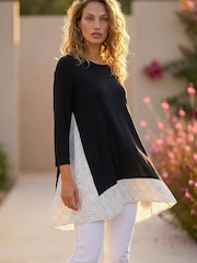 Roman Black Polka Dot Side Split Tunic Top - Image 2 of 4
