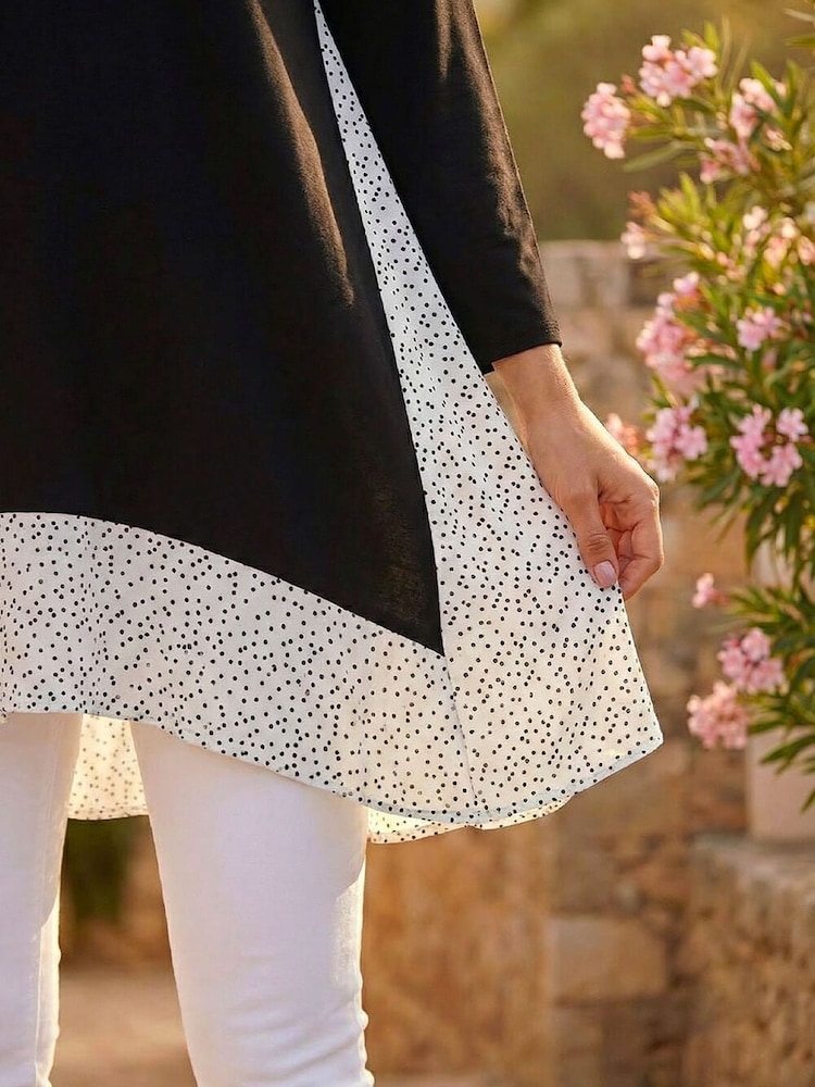 Roman Black Polka Dot Side Split Tunic Top - Image 4 of 4