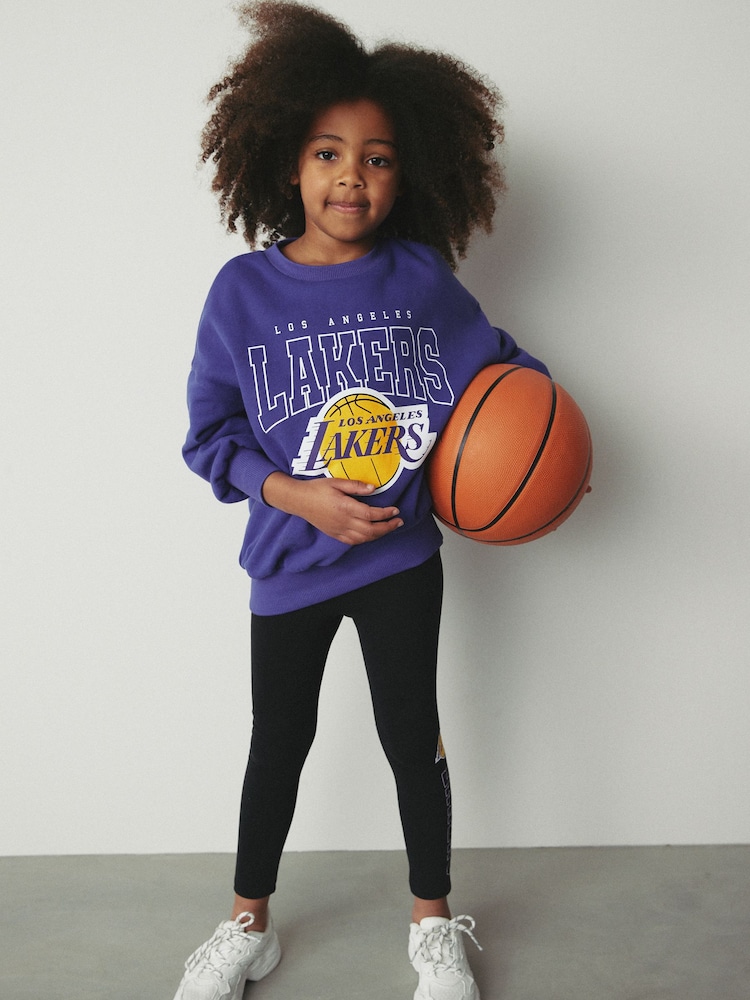 Dark Black NBA Los Angeles Lakers Printed Leggings (3-16yrs) - Image 2 of 7