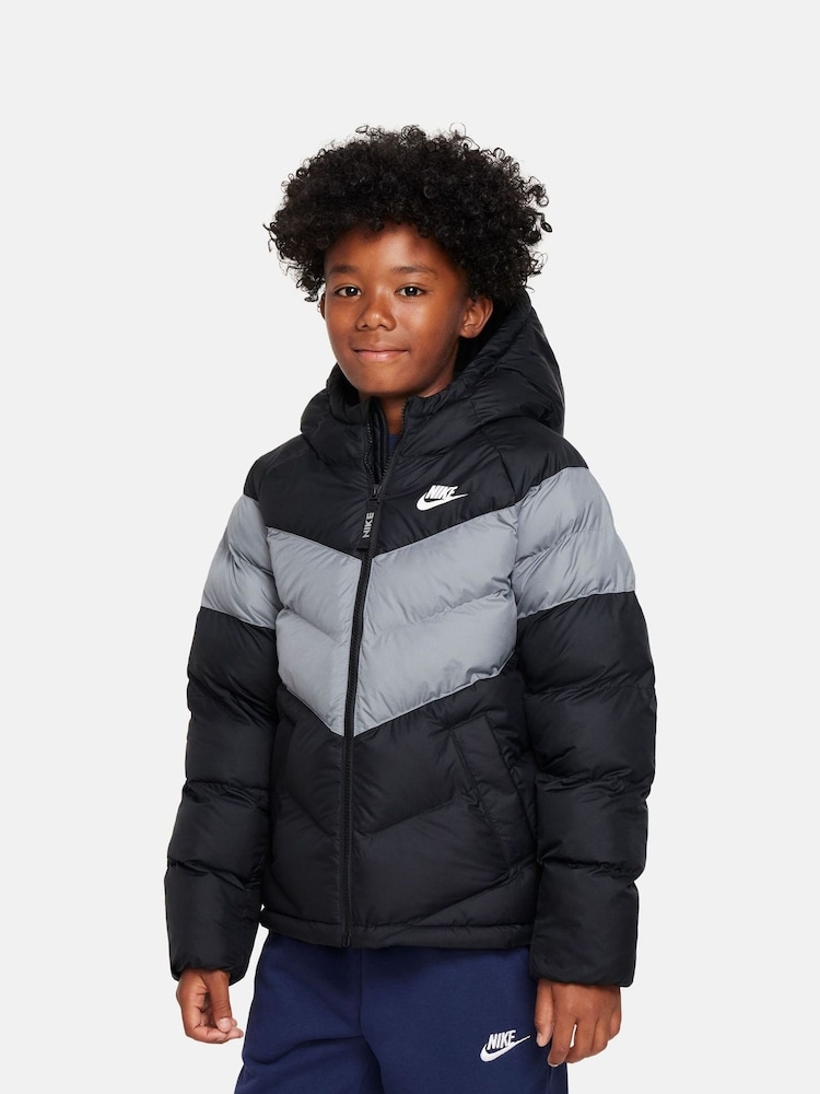 Nike Black/Grey Synthetic Fill Hooded Jacket - Image 1 of 6