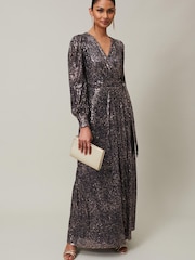 Phase Eight Silver Metallic Petite Amily Sequin Maxi Dress - Image 1 of 6