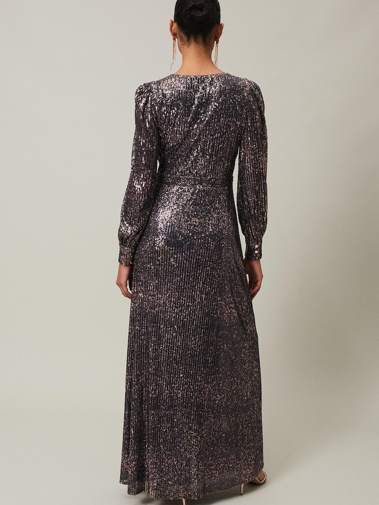 Phase Eight Silver Metallic Petite Amily Sequin Maxi Dress - Image 2 of 6