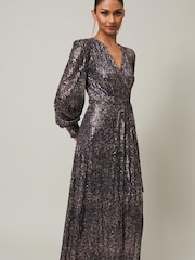 Phase Eight Silver Metallic Petite Amily Sequin Maxi Dress - Image 4 of 6