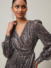 Phase Eight Silver Metallic Petite Amily Sequin Maxi Dress - Image 5 of 6
