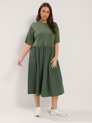 Verde - Rochie midi din poplin Yours Curve 2 in 1 - Imaginea 1 din 6
