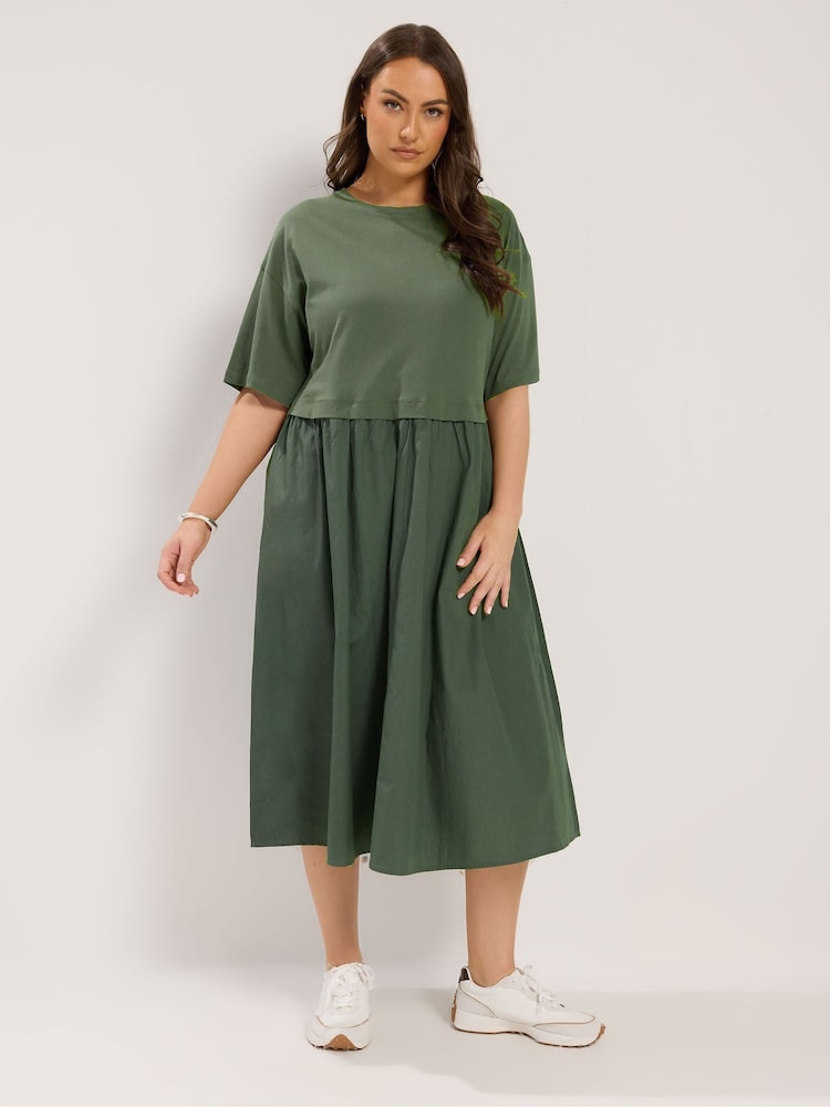 Verde - Rochie midi din poplin Yours Curve 2 in 1 - Imaginea 1 din 6
