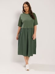 Verde - Rochie midi din poplin Yours Curve 2 in 1 - Imaginea 2 din 6