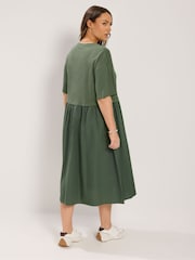 Verde - Rochie midi din poplin Yours Curve 2 in 1 - Imaginea 3 din 6