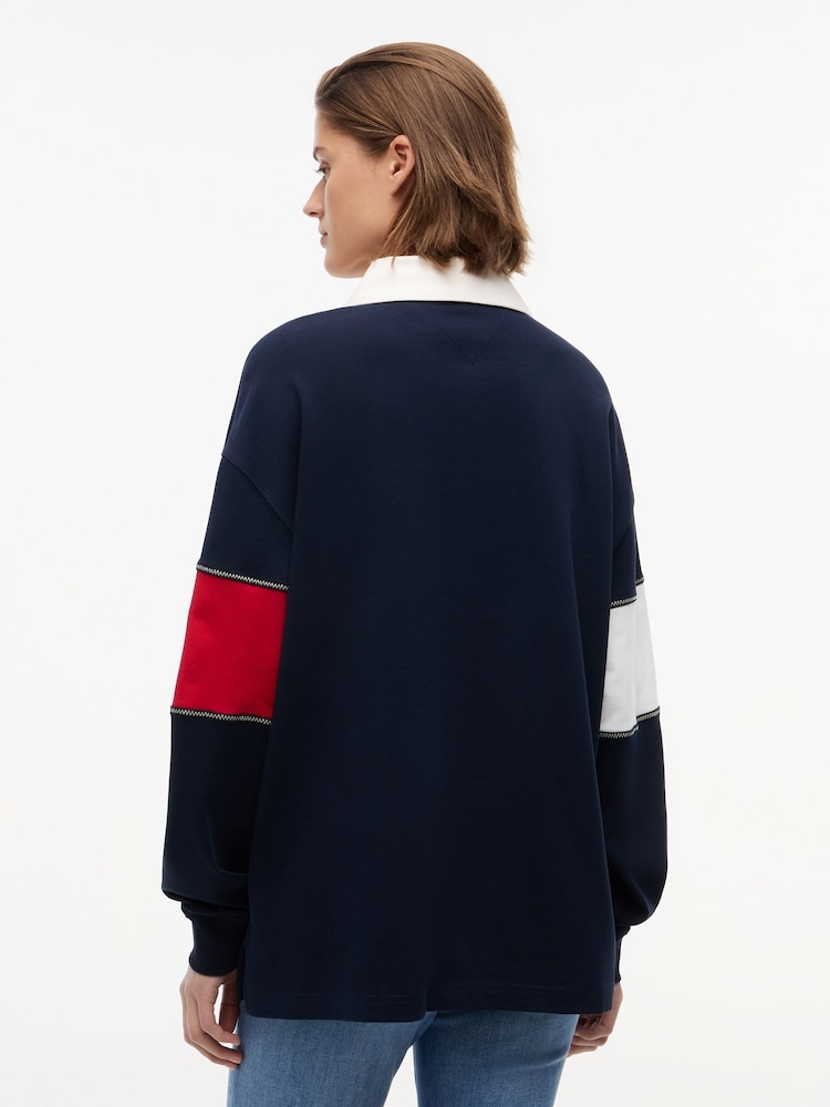 Tommy Jeans Blue Flag Jersey Oversized Rugby Shirt - Image 2 of 5 Tommy Jeans Blue Flag Jersey Oversized Rugby Shirt - Image 2 of 5