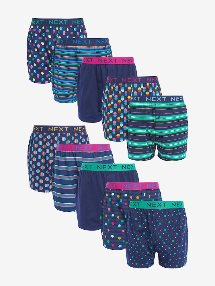 Navy Blue Spot/Stripe 10 pack Boxers - Image 1 of 3