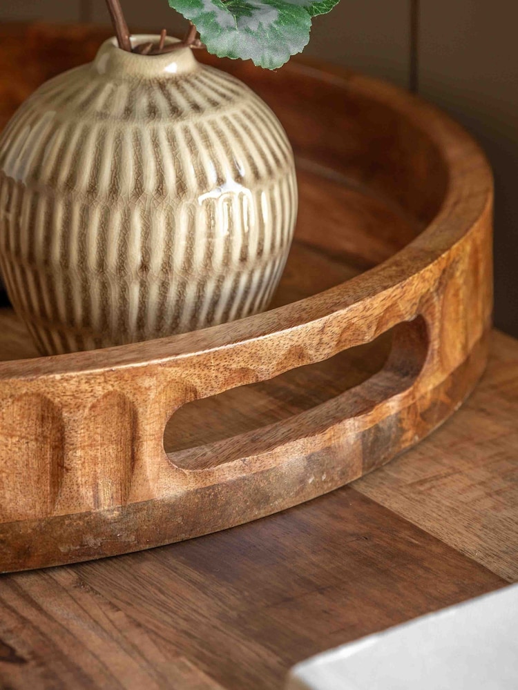 Gallery Home Brown Roan Mango Wood Tray With Handles - Image 2 of 4 Gallery Home Brown Roan Mango Wood Tray With Handles - Image 2 of 4