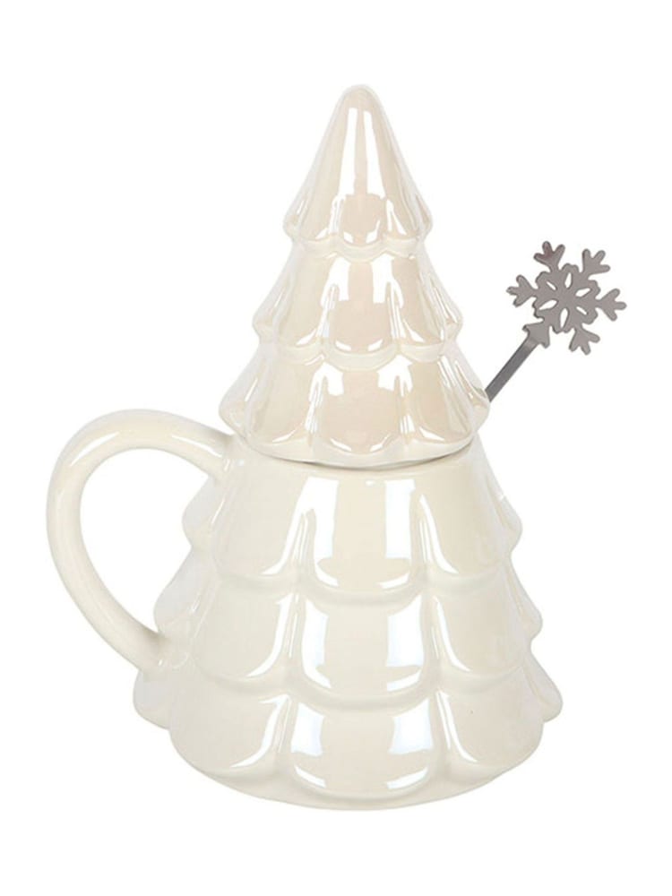 Something Different White Iridescent Fir Tree Mug and Snowflake Spoon Set - Image 2 of 5