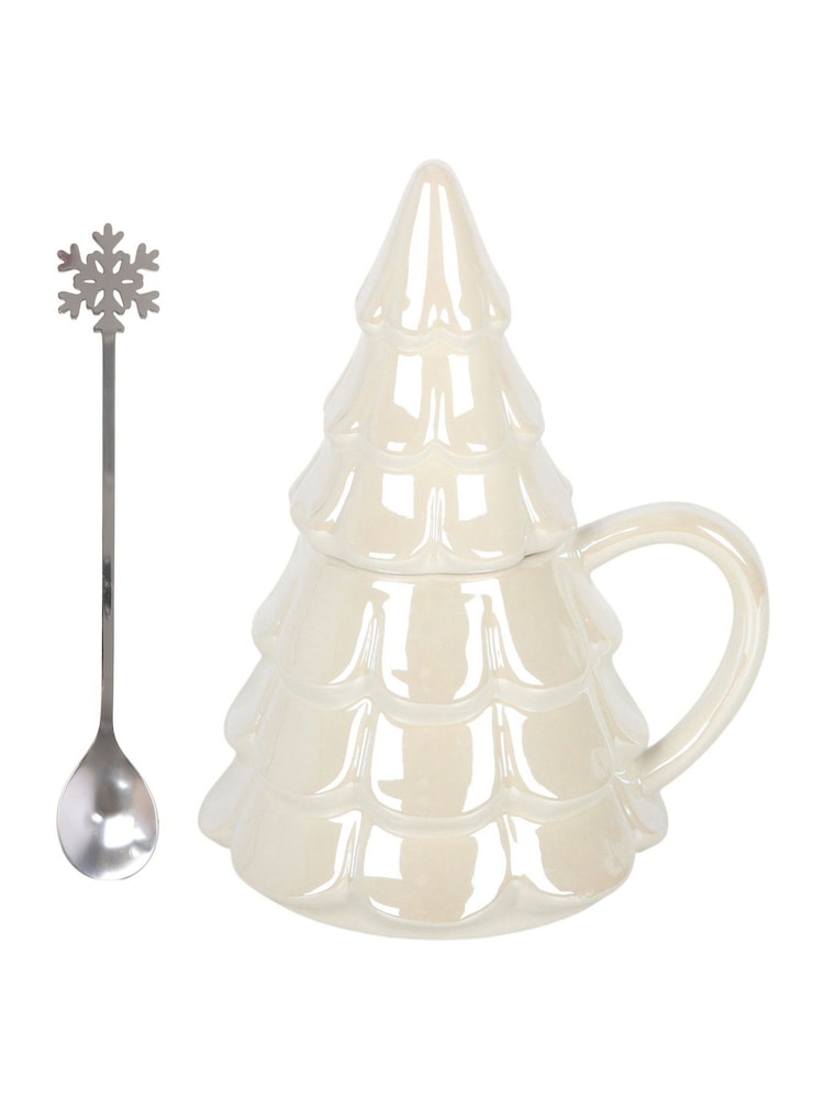 Something Different White Iridescent Fir Tree Mug and Snowflake Spoon Set - Image 5 of 5