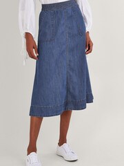 Monsoon Blue Pull-On Denim Midi Skirt in Sustainable Cotton - Image 1 of 4