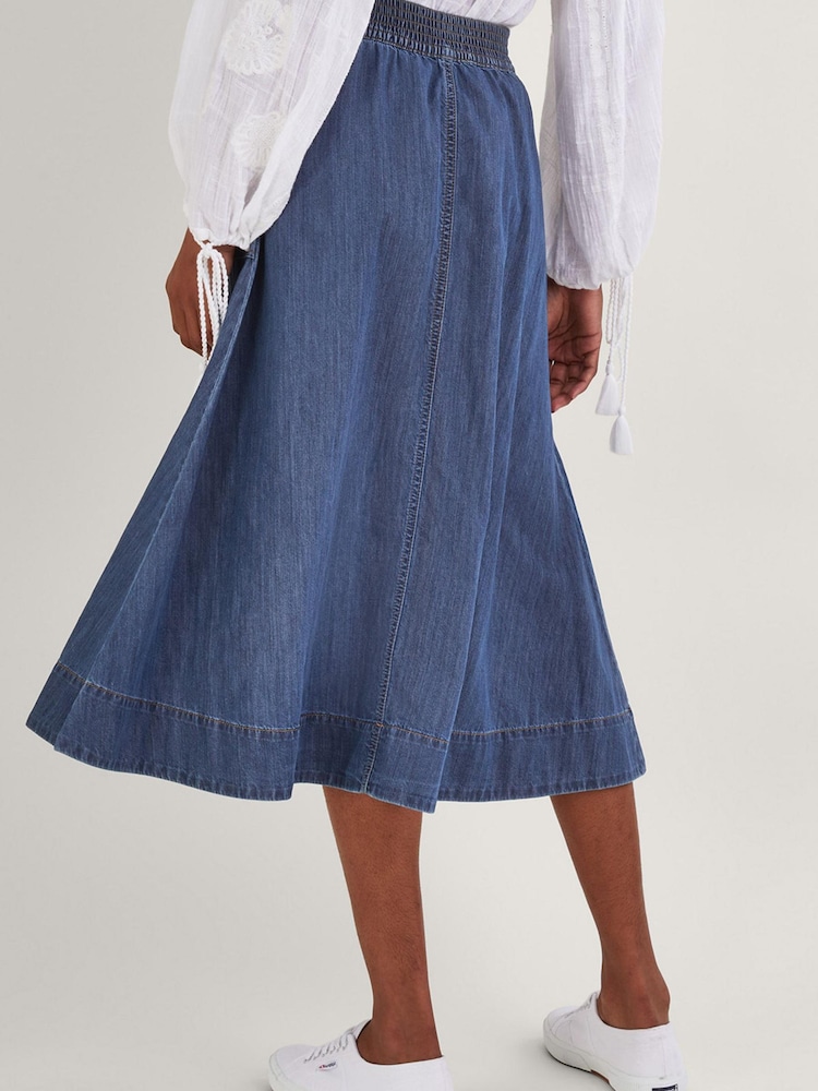 Monsoon Blue Pull-On Denim Midi Skirt in Sustainable Cotton - Image 2 of 4